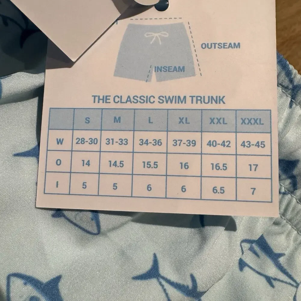 Bermies Swim Trunks XXL Blue Tuna Print Drawstring ~ NWT